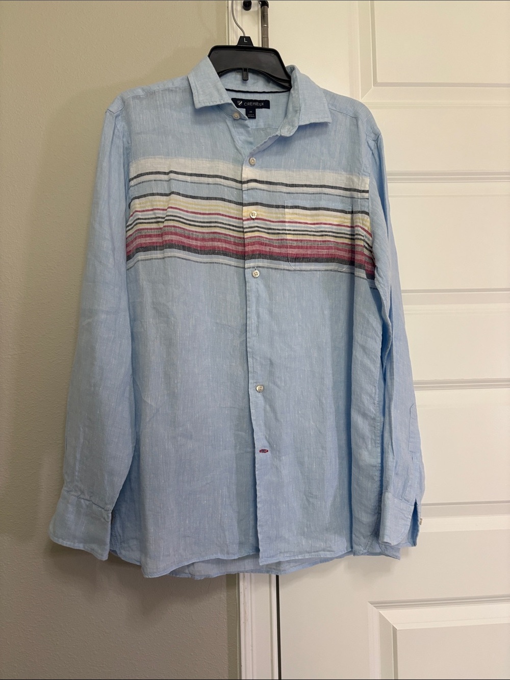 Daniel Cremieux Pale Blue Linen Shirt with Multicolor Chest Stripe